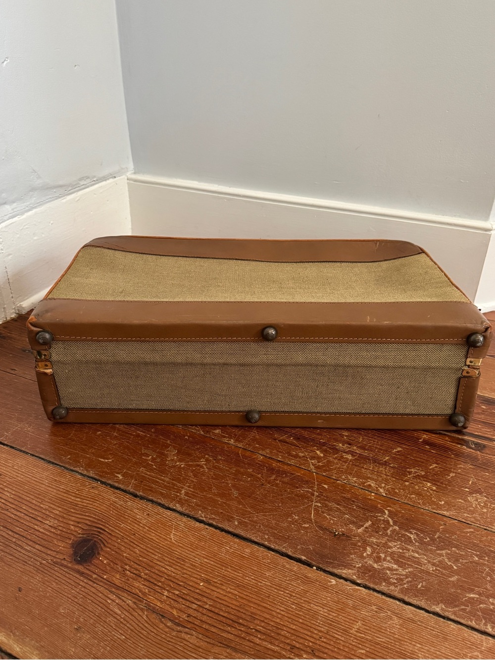 Vintage 60's Brooks Brothers Tan Leather Fabric Suitcase Luggage Combination - Picture 6 of 15